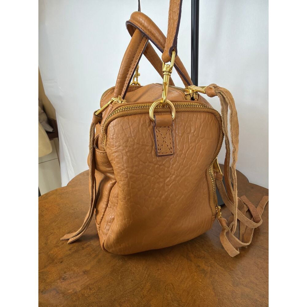 Aimee Kestenberg Caramel Brown Double Zip Leather Satchel Crossbody Handbag - Picture 5 of 12